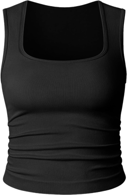 MYNKYLL Women Ribbed Tank Top Pleated Square Neck Sleeveless Basic Fitted Crop Tops Y2K Henley Vest Leotard Small Black