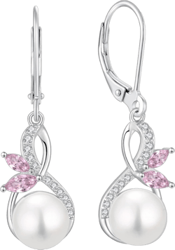 Pearl Earrings 925 Sterling Silver Infinity Butterfly Dangle & Drop Earrings for Women Leverback Earring with 10mm Freshwater Cultured Pearls Jewelry 10-Oct-Tourmaline