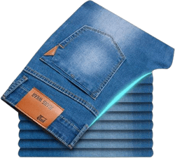 Classic style Men's Jeans-Business Casual Stretch Slim Denim Light Blue Black Trousers