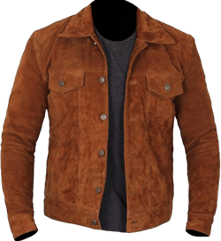 Classyak Men's Fashion Trucker Western Suede Leather Jacket Small Suede Leather Brown