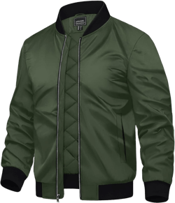 TACVASEN Mens Bomber Jackets Casual Fall Winter Warm Windbreaker Full Zip Windproof Outwear Padded Lined Coats Olive Green X-Large