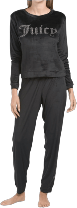 Juicy Couture Women’s Velvet Fleece Long Sleeve Shirt and Joggers Pajama Set (US, Alpha, Medium, Regular, Regular, Black 5)