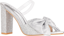 ILLUDE Women’s Chunky Block Heel with Bow Clear Pointed Toe Heeled Sandal Slip On Mule - Rosa 8.5 Silver Glitter
