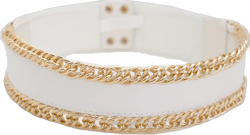 Women White Wide Fashion Belt - Elastic Waistband Gold Metal Chain Links Size S, Silver, One Size