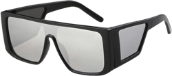 Shield Sunglasses Men Women Mirror Lens Oversized Sun Glasses C2 Silver Mirror One Size