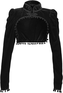 Oplxuo Womens Vintage Velvet Shrug Shawl Lace Tassel Crop Top Gothic Steampunk Bolero Feather Cardigan Jacket Vintage Outwear Large 2-black