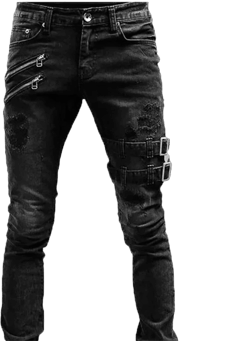 Men's Straight Slim Fit Elastic Ripped Jeans Distressed Stretchy Skinny Jean for Men Tapered Biker Denim Pants Trousers (Small,Black D)