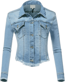 FashionMille Women Distress Crop Ripped Raw Cut Denim Jean Jacket Medium A Light