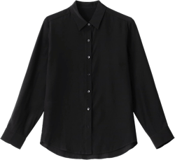 COLD POSH 100% Pure Silk Blouses for Women Long Sleeve: Women's Button-Down Elegant Shirts Lapel Luxurious Casual Blouse X-Small Black