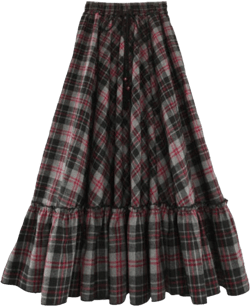 Femiserah Women's High Waist A Line Plaid Wool Skirt Long Maxi Ruffle Swing Skirt