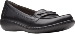 CLARKS Womens Black Cushioned Ashland Lily Round Toe Wedge Slip On Leather Loafers 7 N
