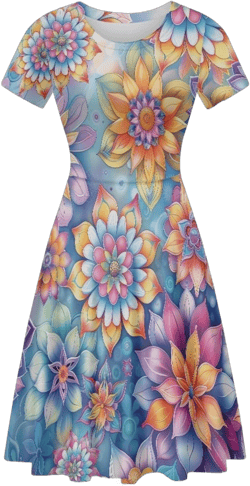 AFPANQZ Womens Casual Summer Lightweight Vintage Dress Short Sleeve Midi Dress Knee-Long Luxury Formal Dress Medium Boho Flowers Pattern