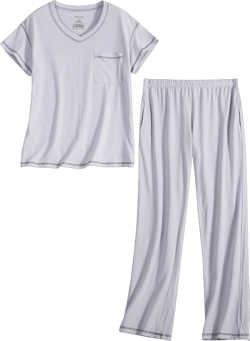 PNAEONG Pajamas for Women Set 2 Piece Soft Cotton Sleepwear Short Sleeve Top Long Pants Loungewear V Neck Lounge Pjs Large Grey