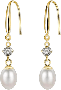 SLUYNZ Solid 925 Sterling Silver Pearl Drop Earrings for Women Teens Natural Freshwater Pearl Dangle Earrings Wedding Bridal Earrings B-Gold Plated