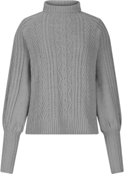Casual Knitted Sweater Tops for Women Cable Knit Lantern Sleeve High Neck Sweaters Fall Winter Warm Pullover Jumpers Gray 3X-Large