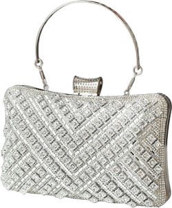 Women's Evening Bag Rhinestone Clutch Bag Bridal Wedding Purse Bling Crystal Shoulder Bag with Detachable Chain Silver