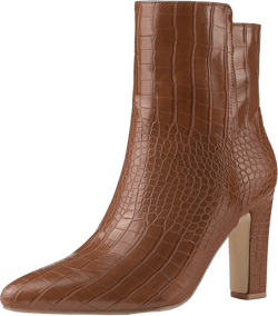 Allegra K Women's Halloween Faux Leather Pointed Toe Chunky High Heels Ankle Boots Brown 6