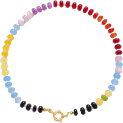 Natural Stone Beaded Necklace for Women Boho Handmade Beaded Necklace Colorful Beads Choker Necklace 14K Gold Plated Circular Buckle Surfer Beach Necklace Summer Jewelry Gift Blue