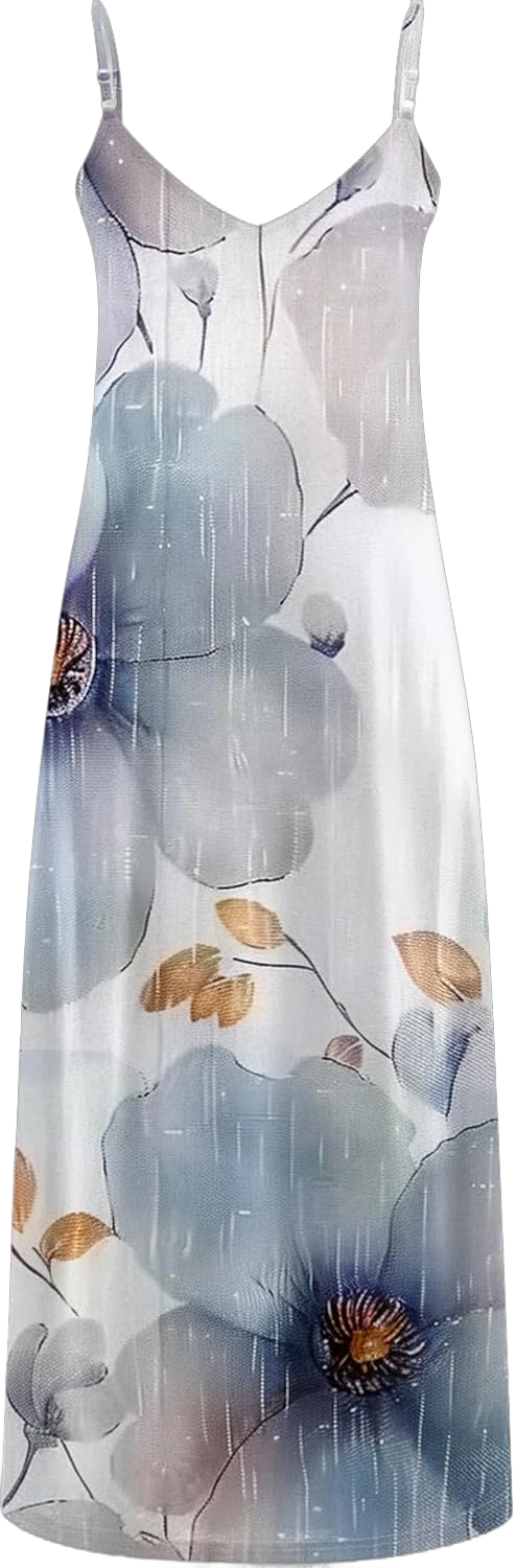 Summer Dresses for Women 2024 Trendy Floral Print Sexy Sleevless Sling Dress Casual Loose V-Neck Flowy Beach Sundress K05_multicolor Medium