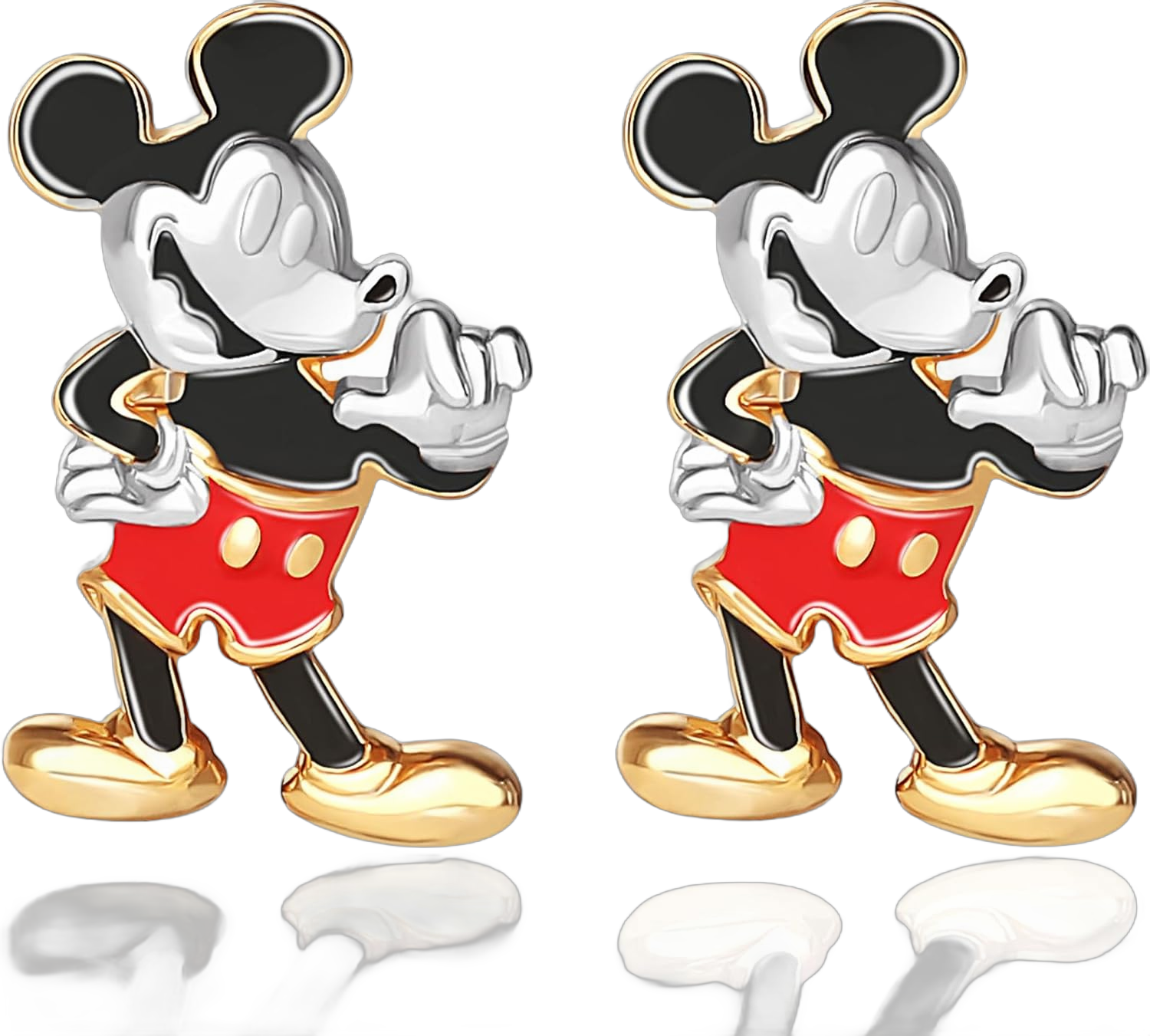 Disney Womens 3D Mickey Mouse Stud Earrings, Official License Flash-Plated and Enamel Sterling Silver Stud Earrings