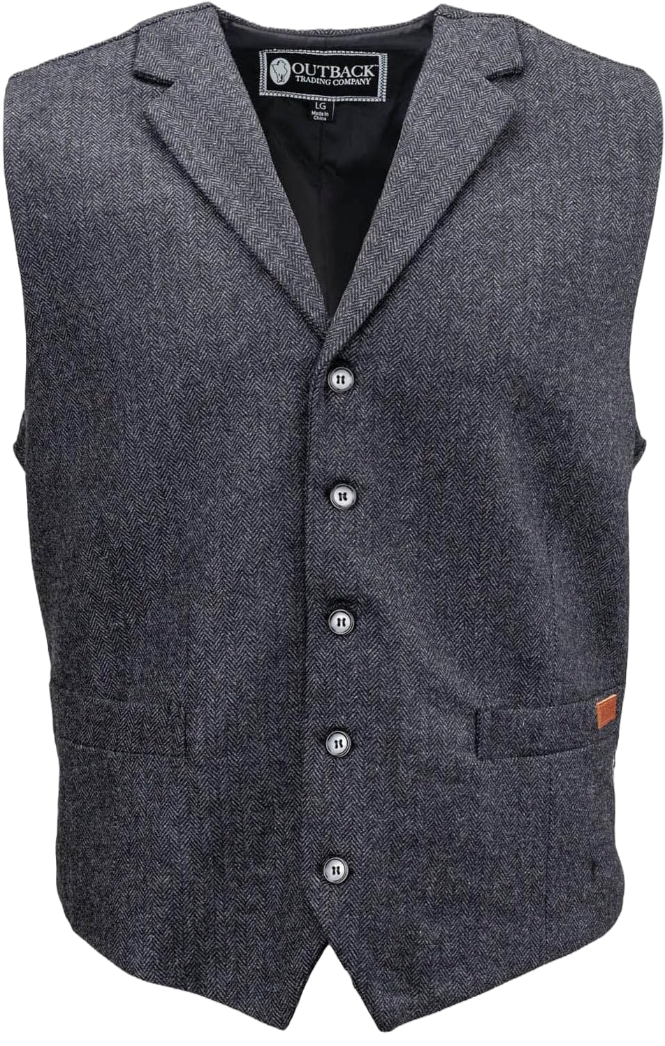 OUTBACK TRADING Men's Jessie Vest | Lightweight Button Down Wool Western Outdoor Vest with Adjustable Back Slide Belt XX-Large Charcoal