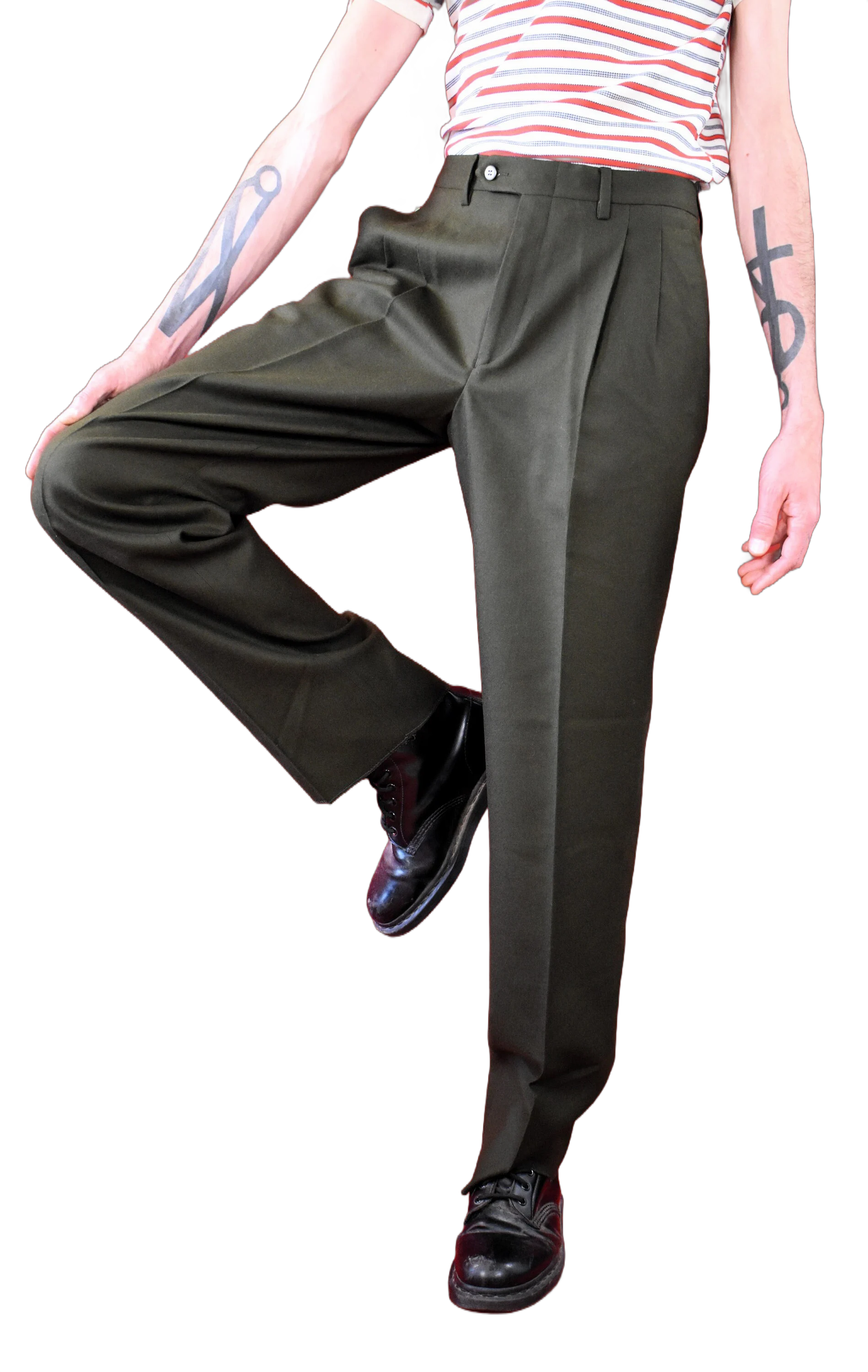 70s Dark green Vintage Wool Pants - Tailored Trousers - 100% Virgin Wool - Elegant Business Pants - Luxurious Elegant Man Pants - Capsule