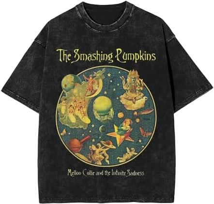 The Smashing Rock Pumpkins Band Shirt Mens Vintage Tee Funny Washed T-Shirts Casual Round Neck Graphic Tshirts Unisex Top X-Large, Black-b