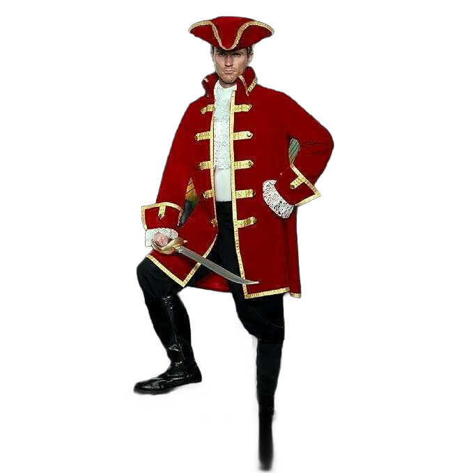 Pirate Captain w/ Red Velvet Coat & Hat Adult Costume