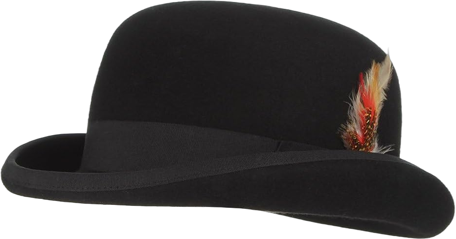 EOZY Mens 100% Wool Black Derby Hat with Removable Feather Satin Lined Roll Brim Bowler Hat 7 3/8 Black