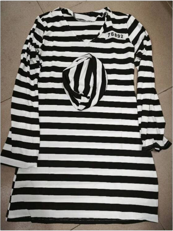 New Black & White Striped Costume Halloween Cosplay Convict Couple Sets - Men's Prison Uniform & Women's Prison Uniform