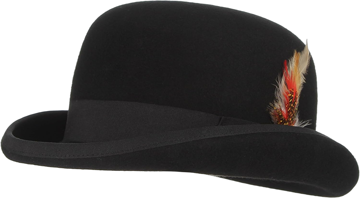 GEMVIE Men's Bowler Derby Hat Wool with Feather Black Derby Hat Satin Lined 7 5/8 Black(feather)