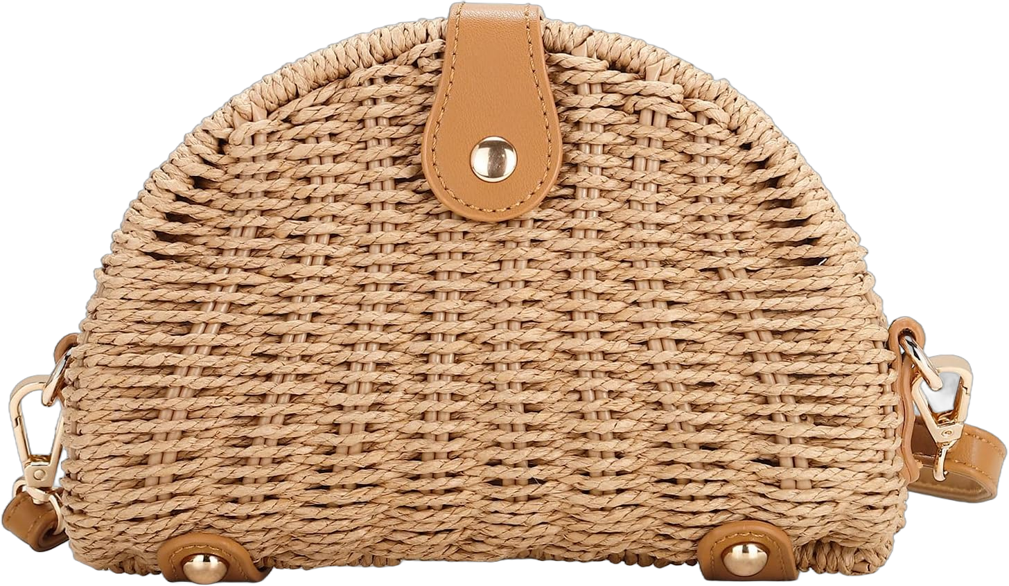 LA TERRE Straw Crossbody Bags for Women Summer Handmade Woven Wicker Purse Beach bag Tan