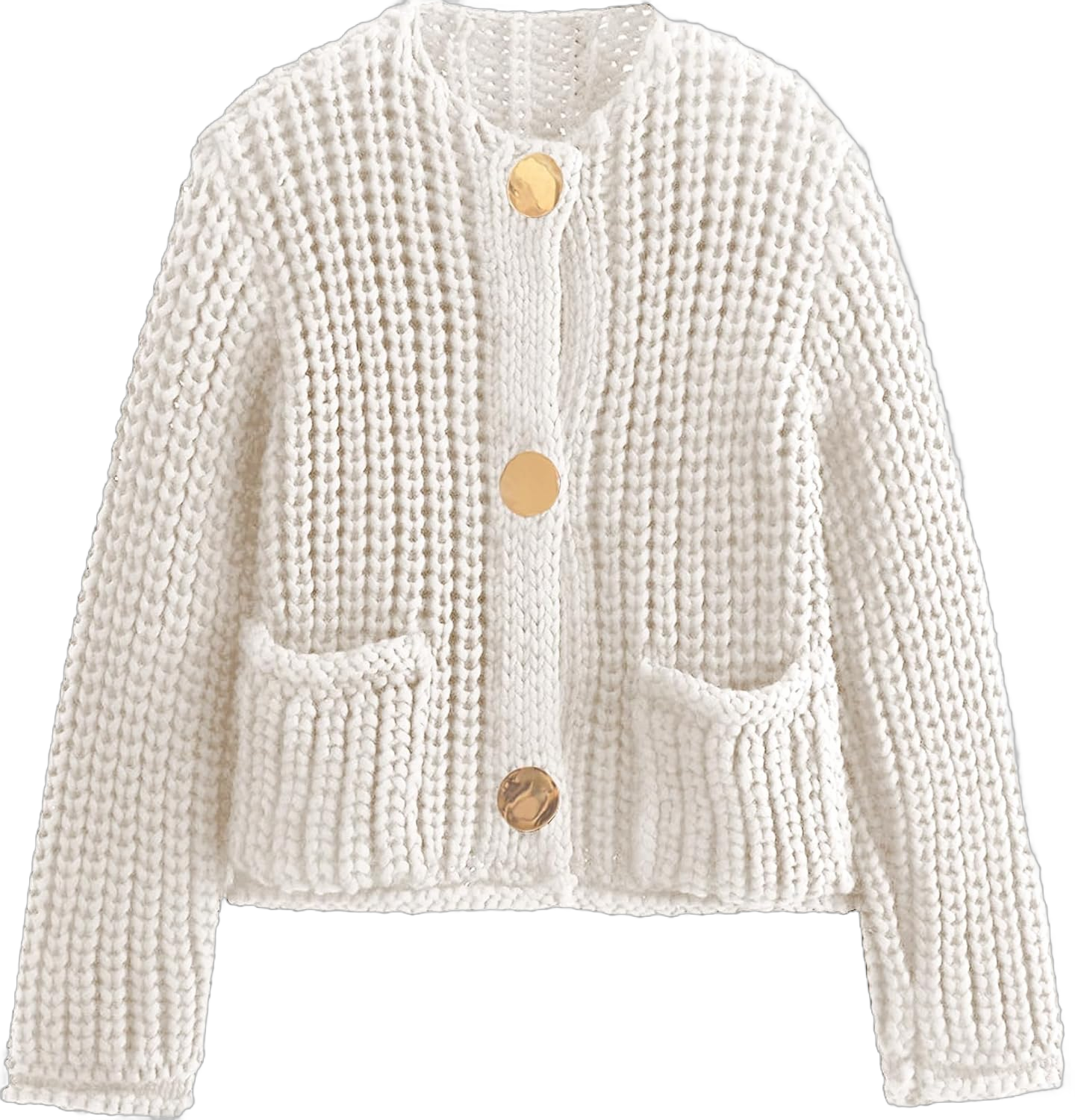 Yimoon Women's Cropped Cardigan Sweater Button Down Chunky Knit Sweater Long Sleeve Fall Open Front Cardigan Beige Small