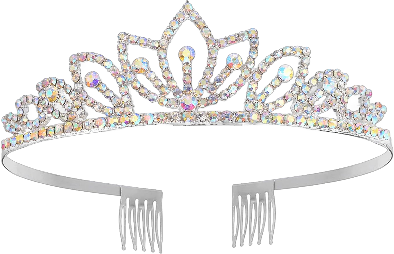 Princess Crystal Tiara Crown with Comb Women Girls Cosplay Party Queen Bridal Wedding Hair Jewelry Headband Gift (AB)