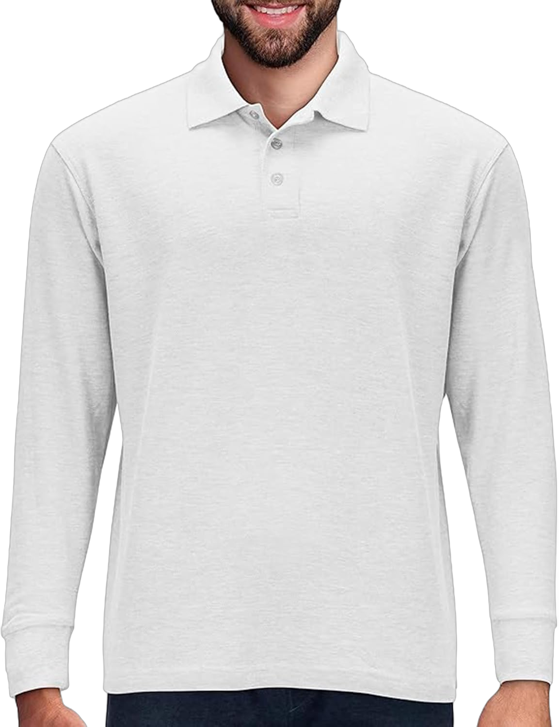 Premium Wear Long Sleeve Polo Shirt for Men, Cotton-Blend Fabric Golf Shirt with Collar, 3-Button Placket, Stain Guard 5X-Large White