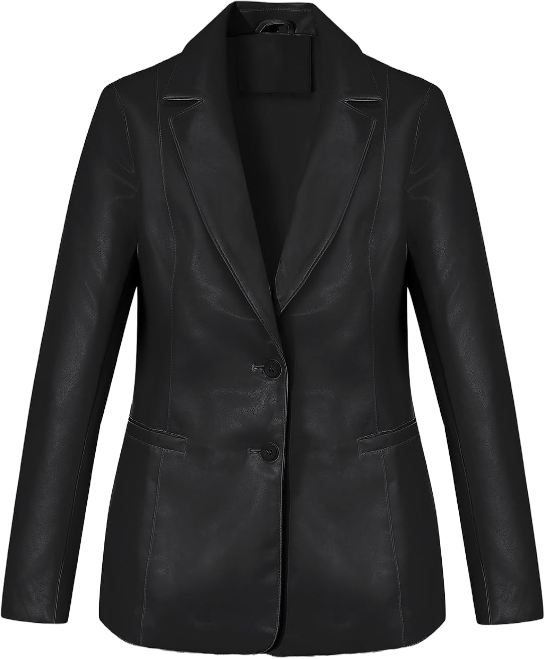 Bellivera Woman's Faux Leather Blazer Open Front Business Casual Jacket Mid-Length Fall Fashion Coat with Pockets Small Black Faux Leather Coat