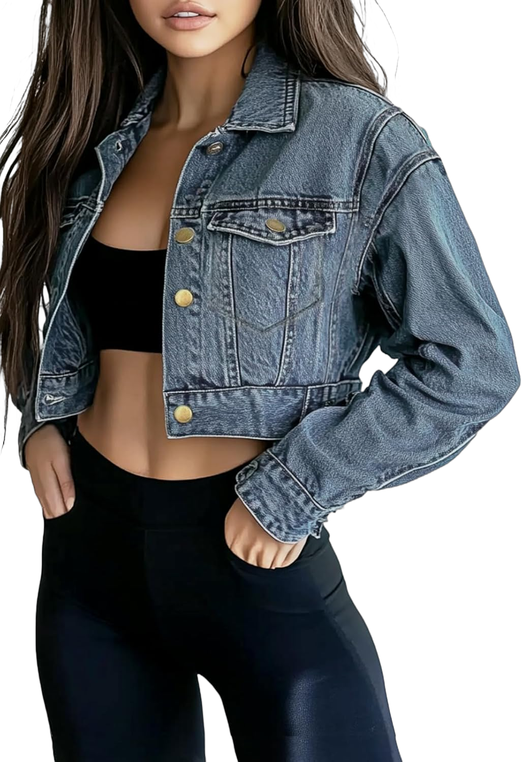 Trendy Washed Cropped Jean Jacket for Women Jean Crop Jacket Short Jean Jacket Black Gray Blue Denim Jackets X-Large A-blue