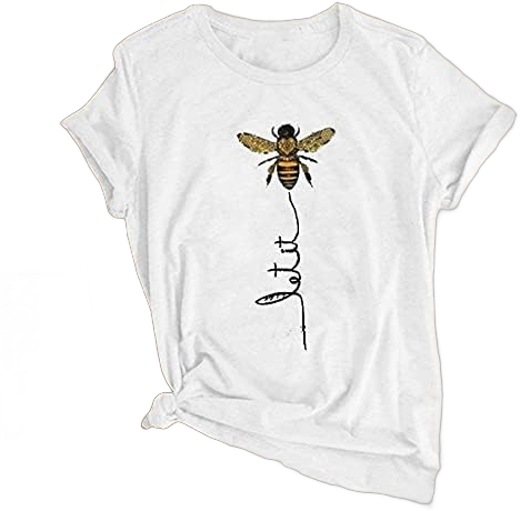 Pfvkeree Womens Cute Bee Graphic Tee Shirts Short Sleeve Let It Bee Funny Letter Print Summer T-Shirt Tops Small White