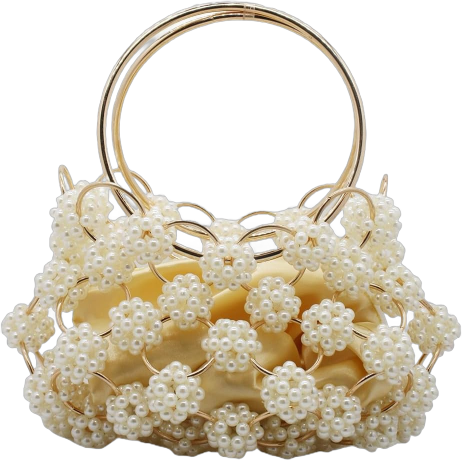 Women Handmade Pearl Evening Handbag Bride Purse Elegant Flower Beaded Clutch Bag for Party Wedding Banquet Prom Ivory