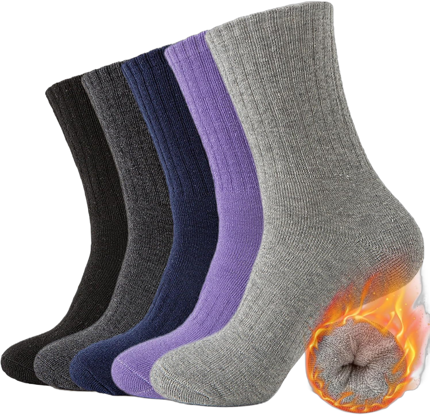 VoJoPi Wool Socks for Women Thermal and Warm Hiking Socks Winter Thick Cozy Cushion Boot Work Socks 5 Pairs Purple/Blue/Dark Grey/Light Grey/Black