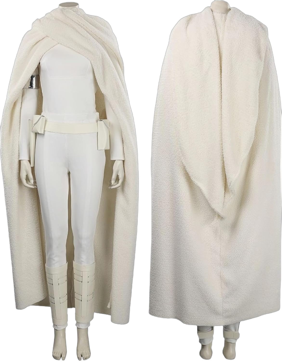 Padme Cosplay Costume, Queen Padme Amidala Costume with Belt Hood Cloak for Women Halloween outfit (white, XS), X-Small