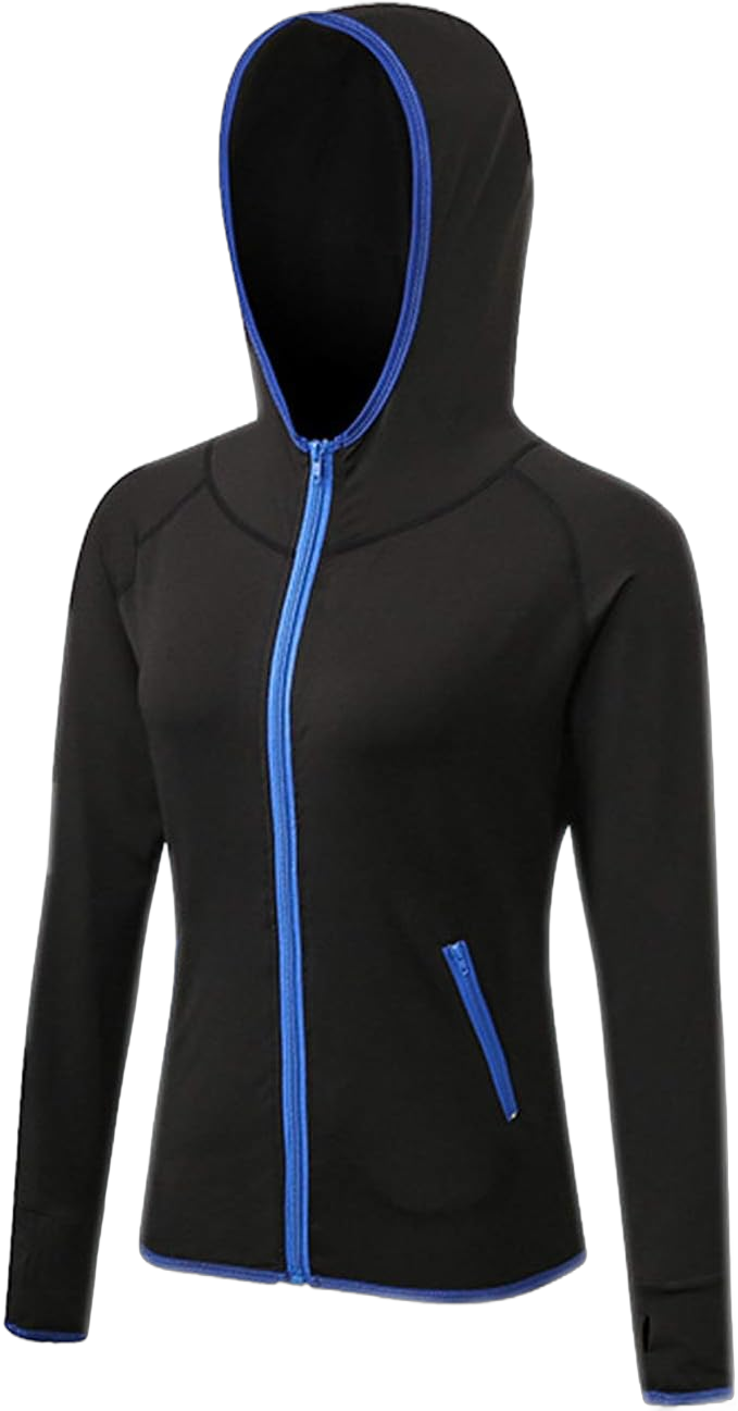 Rookay Workout Yoga Jackets for Women Full Zip Lightweight Long Sleeve Gym Running Hoodie with Pockets X-Large Black Blue