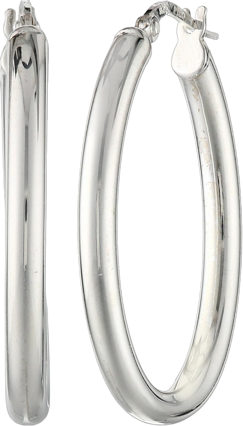 Sterling Silver Assorted Shapes Click Top Tube Hoop Earrings for Women 3mm Tubing 1 1/4 inch Oval Hoops