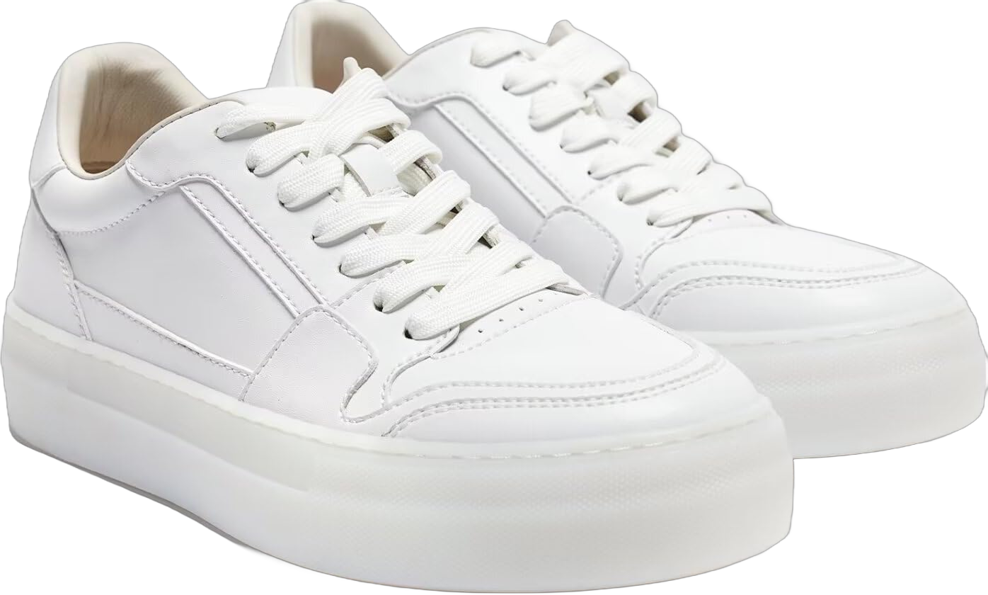 Women's Casual Sneakers,Leather Platform Sneakers for Women Fashion 6 White