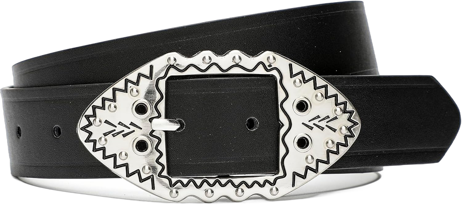 Earnda Women's Leather Belts Western Design Faux Leather Waist Belt for Jeans Dresses Black X-Small