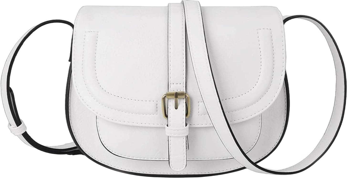 AFKOMST Crossbody Bags for Women,Small Saddle Purse and Boho Cross Body Handbags,Vegan Leather White