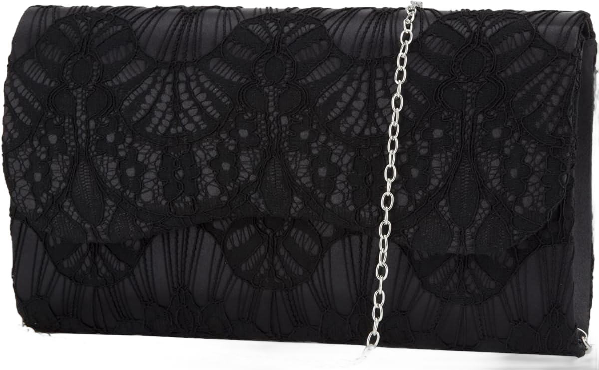 Floral Handbags Lace Pearl Clutch Purses for Women Fancy Envelope Wedding Evening Clutch Bag for Ladies Formal Bride Purse With Shoulder Chain,Black
