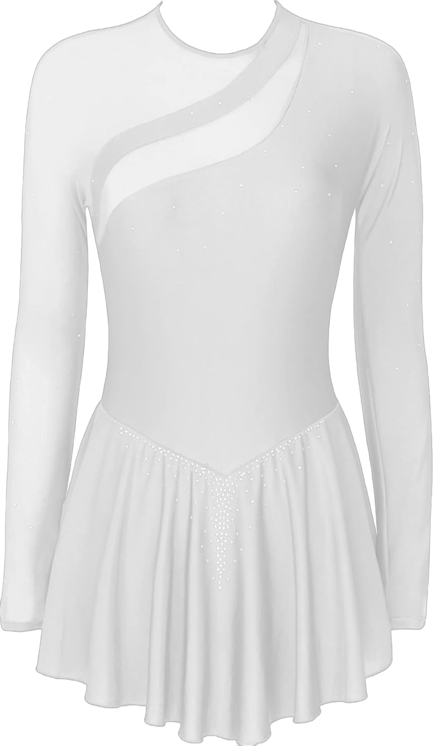 Lyrical Women's Adult Figure Ice Skating Dress Long Sleeves Spandex Gymnastics Leotard Dress Large White B