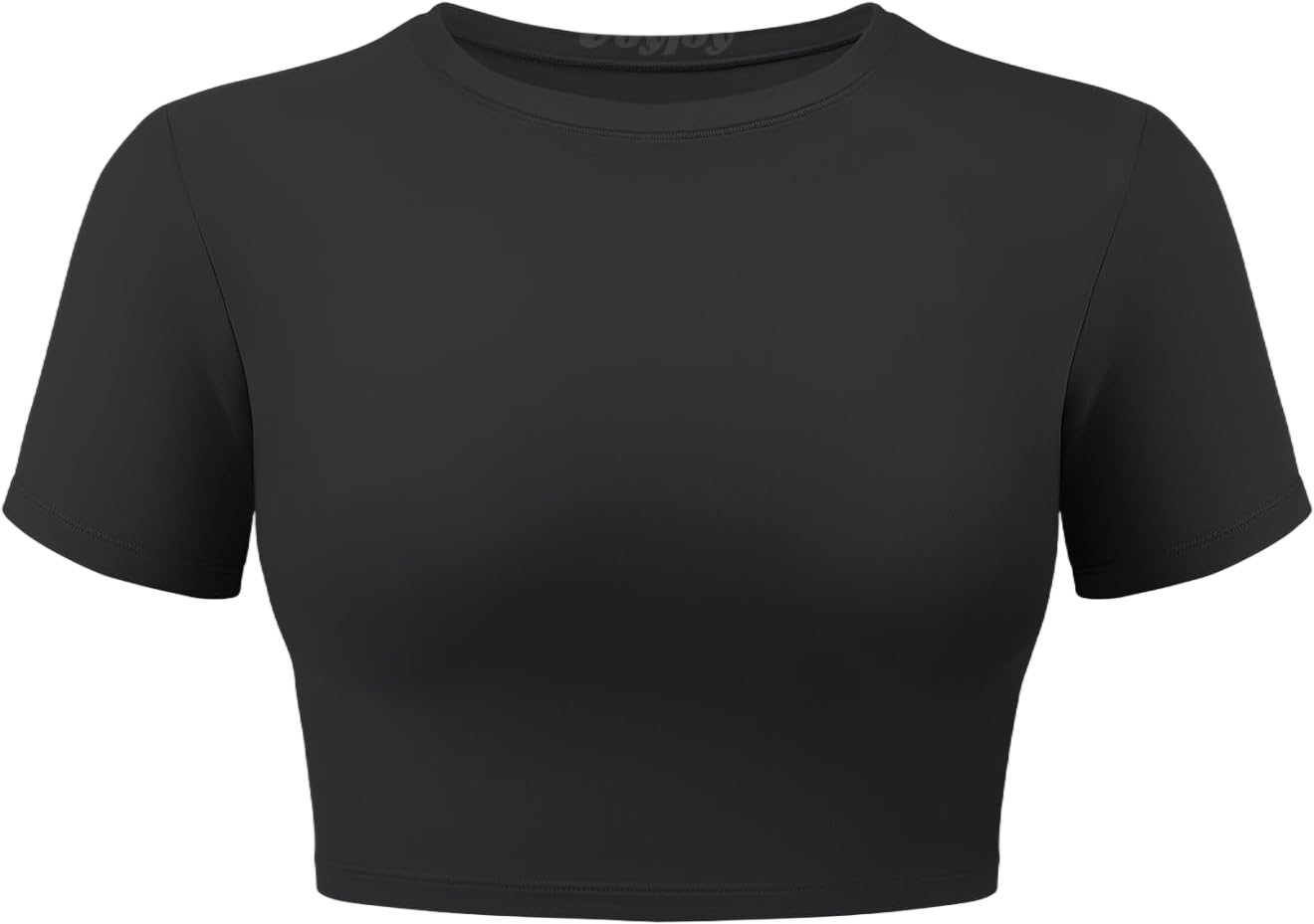 VOYJOY Womens Double Lined Fitted Short Sleeve Crop Tops Crew Neck Casual Workout T Shirts Cute Basic Tee Medium Black