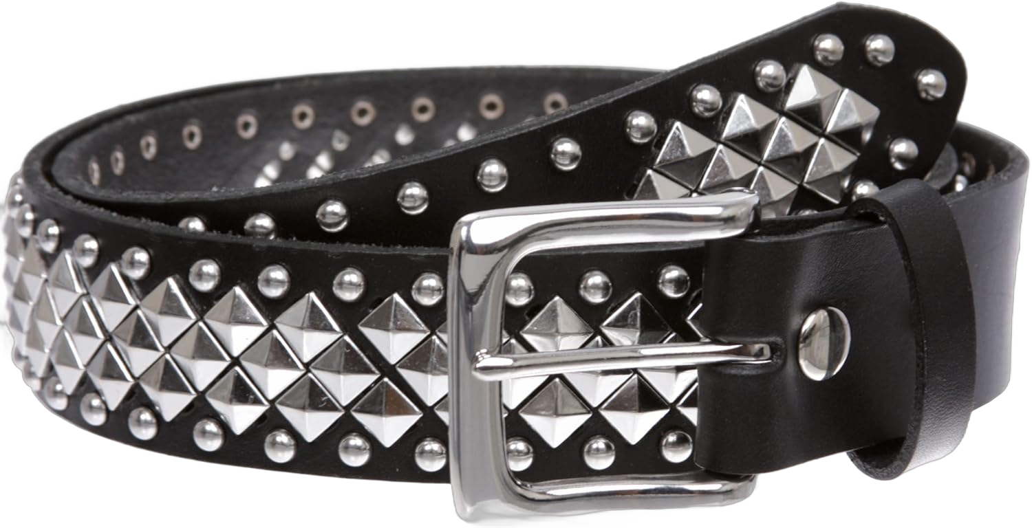 1 1/2" Unisex Snap On Nail Heads Punk Rock Star Studded Solid Leather Belt 32 Inch Black